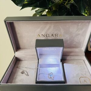 Angara White Gold Aquamarine and Diamond Heart Pendant Necklace
